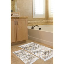 Dekoreko Kaymaz Taban Djt 2'li Banyo Paspas Takımı Star Pamuk Saçaklı Modern M5026 Gold