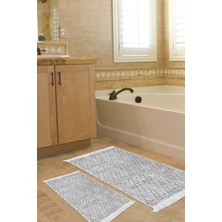 Dekoreko Kaymaz Taban Djt 2'li Banyo Paspas Takımı Yıldız Deri Saçaklı Iskandinav F5079 Gri