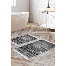 Dekoreko Kaymaz Taban Djt 2'li Banyo Paspas Takımı Star Pamuk Saçaklı Modern MU136 Gri