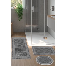 Dekoreko Kaymaz Taban Djt 3'lü Banyo Paspas Takımı Trend Karışık Modern M5001 Gri