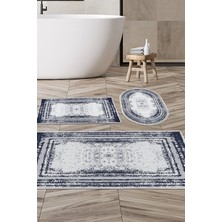 Dekoreko Kaymaz Taban Djt 3'lü Banyo Paspas Takımı Trend Karışık Modern M5132 Lacivert