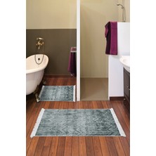 Dekoreko Kaymaz Taban Djt 2'li Banyo Paspas Takımı Trend Saçaklı Iskandinav F5083 Yeşil