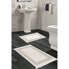 Dekoreko Kaymaz Taban Djt 2'li Banyo Paspas Takımı Trend Saçaklı Modern 626M Krem