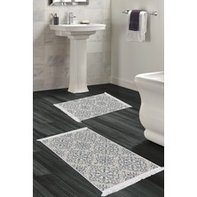 Dekoreko Kaymaz Taban Djt 2'li Banyo Paspas Takımı Trend Saçaklı Modern 1906M Krem