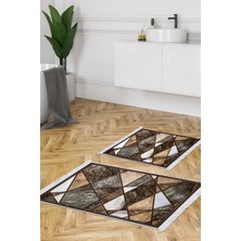 Dekoreko Kaymaz Taban Djt 2'li Banyo Paspas Takımı Trend Saçaklı Modern 1716 Gri Kahve