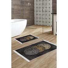 Dekoreko Kaymaz Taban Djt 2'li Banyo Paspas Takımı Yıldız Deri Saçaklı Modern E4052 Bej Krem Mavi