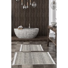 Dekoreko Kaymaz Taban Djt 2'li Banyo Paspas Takımı Trend Saçaklı Iskandinav F5087 Gri