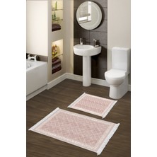 Dekoreko Kaymaz Taban Djt 2'li Banyo Paspas Takımı Trend Saçaklı Modern 603M Pudra