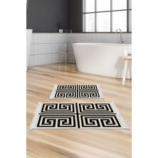 Dekoreko Kaymaz Taban Djt 2'li Banyo Paspas Takımı Trend Saçaklı Modern 658M Siyah