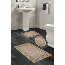 Dekoreko Kaymaz Taban Djt 3'lü Banyo Paspas Takımı Trend Karışık Modern 691M Camel