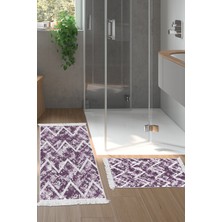 Dekoreko Kaymaz Taban Djt 2'li Banyo Paspas Takımı Trend Saçaklı Iskandinav F5128 Mor