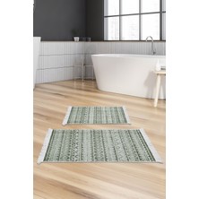 Dekoreko Kaymaz Taban Djt 2'li Banyo Paspas Takımı Trend Saçaklı Iskandinav F5078 Yeşil