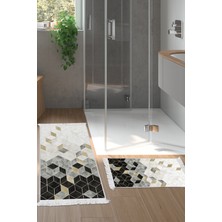 Dekoreko Kaymaz Taban Djt 2'li Banyo Paspas Takımı Yıldız Deri Saçaklı Iskandinav 2146M Krem