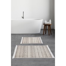 Dekoreko Kaymaz Taban Djt 2'li Banyo Paspas Takımı Yıldız Deri Saçaklı Iskandinav F5078 Açık Kahve
