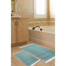 Dekoreko Kaymaz Taban Djt 2'li Banyo Paspas Takımı Trend Saçaklı Iskandinav F5084 Turkuaz