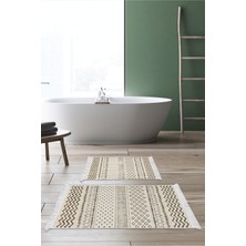 Dekoreko Kaymaz Taban Djt 2'li Banyo Paspas Takımı Trend Saçaklı Iskandinav F5086 Kahve