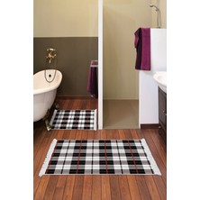 Dekoreko Kaymaz Taban Djt 2'li Banyo Paspas Takımı Trend Saçaklı Modern 750 Siyah