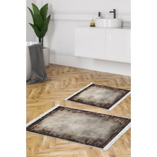 Dekoreko Kaymaz Taban Djt 2'li Banyo Paspas Takımı Yıldız Deri Saçaklı Modern F5049 Gri