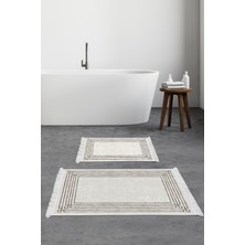 Dekoreko Kaymaz Taban Djt 2'li Banyo Paspas Takımı Yıldız Deri Saçaklı Modern M5142 Bej