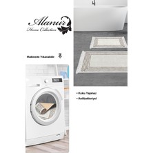 Dekoreko Kaymaz Taban Djt 2'li Banyo Paspas Takımı Yıldız Deri Saçaklı Modern M5142 Bej