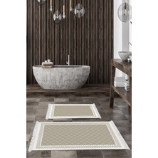 Dekoreko Kaymaz Taban Djt 2'li Banyo Paspas Takımı Star Pamuk Saçaklı Modern 603M Bej