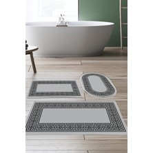 Dekoreko Kaymaz Taban Djt 3'lü Banyo Paspas Takımı Yıldız Deri Karışık Modern 608M Gri
