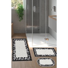 Dekoreko Kaymaz Taban Djt 3'lü Banyo Paspas Takımı Yıldız Deri Karışık Modern 1495 Siyah