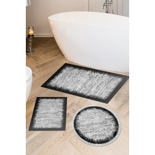 Dekoreko Kaymaz Taban Djt 3'lü Banyo Paspas Takımı Star Pamuk Karışık Modern 1342 Siyah