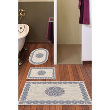 Dekoreko Kaymaz Taban Djt 3'lü Banyo Paspas Takımı Star Pamuk Karışık Modern 1319 Mavi