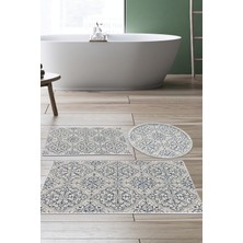Dekoreko Kaymaz Taban Djt 3'lü Banyo Paspas Takımı Trend Karışık Modern 1906M Krem