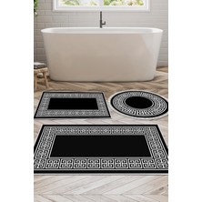 Dekoreko Kaymaz Taban Djt 3'lü Banyo Paspas Takımı Yıldız Deri Karışık Modern 608M Siyah