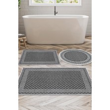 Dekoreko Kaymaz Taban Djt 3'lü Banyo Paspas Takımı Yıldız Deri Karışık Modern M5001 Gri