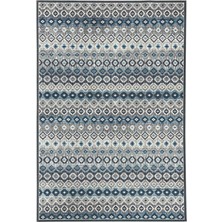 Carpettex Modern Iskandinav Kilim Desenli Mavi Gri Halı Kaymaz Taban Makinada Yıkanabilir