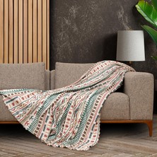 Latuda Softmicro Etnik Desenli Boho 180X220 cm  Koltuk Örtüsü Şalı, Kanepe Örtüsü, Tv Battaniyesi Turkuaz