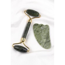 Alibaba Doğaltaş Yeşim Doğal Taş 2'li Özel Kutulu Set Face Roller + Gua Sha Masaj Taşı