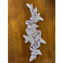 Gönülden Tasarım 34X13 cm Beyaz ve Gümüş Nakış Işleme Inci Işleme Güpür Aplike Arma Dikiş Hobi Malzemesi