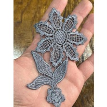 Gönülden Tasarım 11X6 cm Gri Nakış Işleme Güpür Aplike Arma Dikiş Aksesuarı