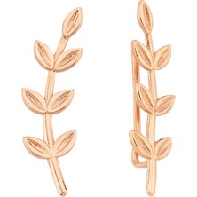 Altın Sepeti Rose Gümüş Yaprak Küpe