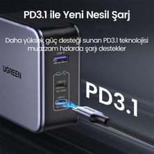 UGREEN Nexode 140W GaN 3 Portlu Hızlı Şarj Cihazı 2xUSB-C, 1xUSB-A QC 4.0 PD 3.1, Uzay Grisi - 90549