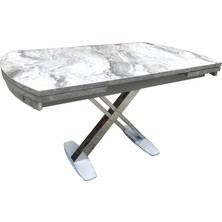 Bengi Ticaret Masa x Çapraz Ayak Model Metal Transmisyon Çelik Nikelaj Beyaz Mermer Tabla Kutuda Sevk El Yapım