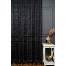 Evdepo Home Taç Şal Desen Kullanıma Hazır 1/3 Sık Pile Tül Perde Tek Kanat - Siyah 100 x 260 cm
