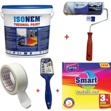 Isonem Termal Paint Isı Yalıtım Boyası + Izmir Fırça Epoksi Rulo 20 cm + Izmir Fırça Luna 2.5 cm Kestirme Fırça + 3 cm Maskeleme Bandı +Parex Smart 3 Lü Eko Paket Temizlik Bezi Set