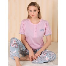 Over Sleep by Poleren Over Sleep 152 Kadın Pamuk Kısa Kol Pijama Takım