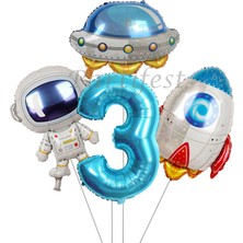 Parti Station Uzay Kozmik Galaksi Astronot Roket Balon Set Yıldız Balon Folyo Set Konsept Doğum Günü Set Yaş Balon