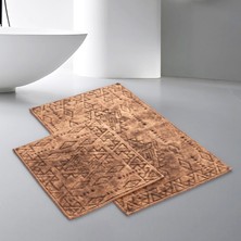 Dekoreko Alanur Home Kristal Pamuklu 2'li Banyo Paspası Eskitme Kahve