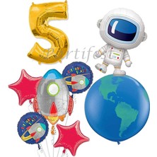 Parti Station Uzay Kozmik Galaksi Astronot Roket Balon Set Yıldız Balon Folyo Set Konsept Doğum Günü Set Yaş Balon