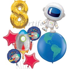 Parti Station Uzay Kozmik Galaksi Astronot Roket Balon Set Yıldız Balon Folyo Set Konsept Doğum Günü Set Yaş Balon