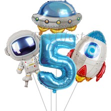 Parti Station Uzay Kozmik Galaksi Astronot Roket Balon Set Yıldız Balon Folyo Set Konsept Doğum Günü Set Yaş Balon
