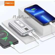 MTK Moveteck Apple 11-12-13-14-Pro-Max Uyumlu Manyetik Standlı Silver Power Bank Güç Istasyonu Dijital Göstergeli 10000 Mah Magsafe