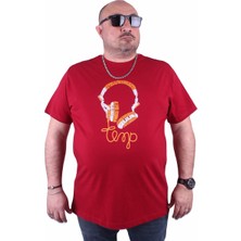 Moc Grande Mocgrande Büyük Beden Sıfır Yaka Tişört Headphone 23172 Bordo